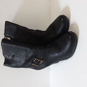 Clarks indigo ankle booties women 9M healed black leather festival rodeo casual